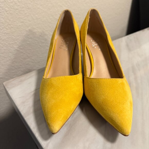 Franco Sarto Suede Wedge Wood Heel Pumps, size 7.5, Yellow - Picture 6 of 6